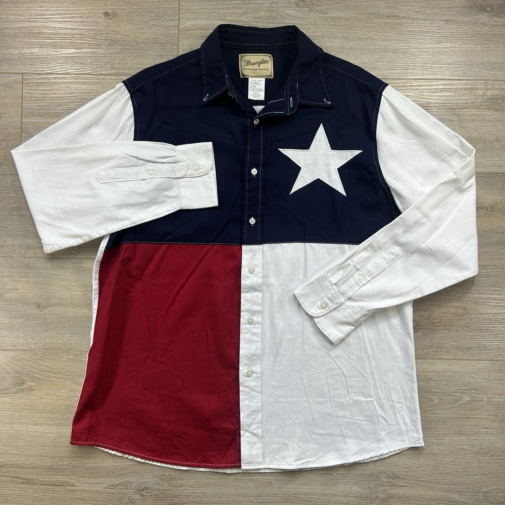 Wrangler Texas Flag Western Shirt Mens XL Long Sleeve Rodeo Cowboy